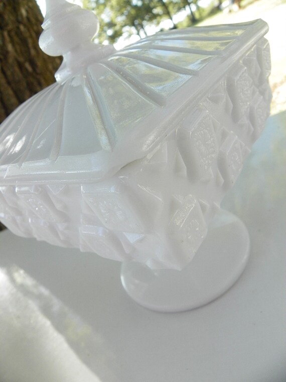 Items similar to Vintage square Milk Glass Candy Dish with Lid French