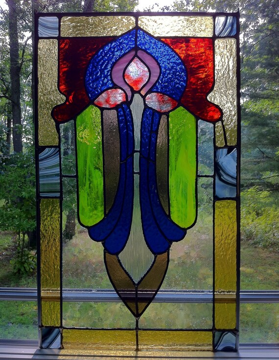 Items similar to art nouveau stained glass panel on Etsy