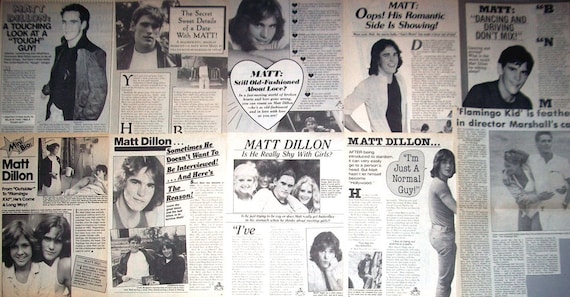 MATT DILLON - Little Darlings, The Outsiders, Drugstore Cowboy, Tex - ARTICLES from 1981-1984