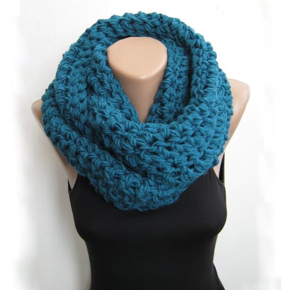 Chunky loop scarf teal crochet infinity by sascarves on Etsy