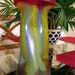 Rindskopf Loetz Style ART NOUVEAU VASE Twisted Chimney Design with Flared Rim c. 1910, Blood Red Interior, Striated Marbled Design