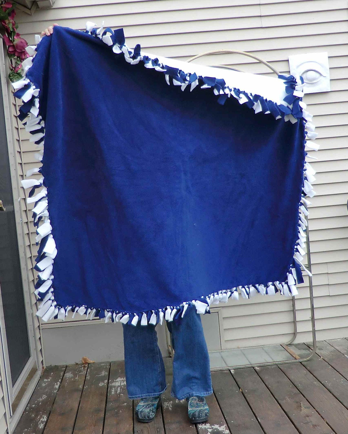 Navy and White Hand Tied Large Blanket by PaisleyPurveyorToo