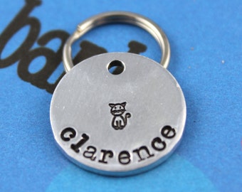 SMALL Cat Tag - Aluminum Customized Pet Tag - Hand-Stamped Personalized Cat ID Tag - Other Metals Available