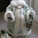 Father Christmas Doll: Green and Silver with Rhinestones and Vintage White Fox Fur ( One of a Kind Handmade Old World Santa Claus )