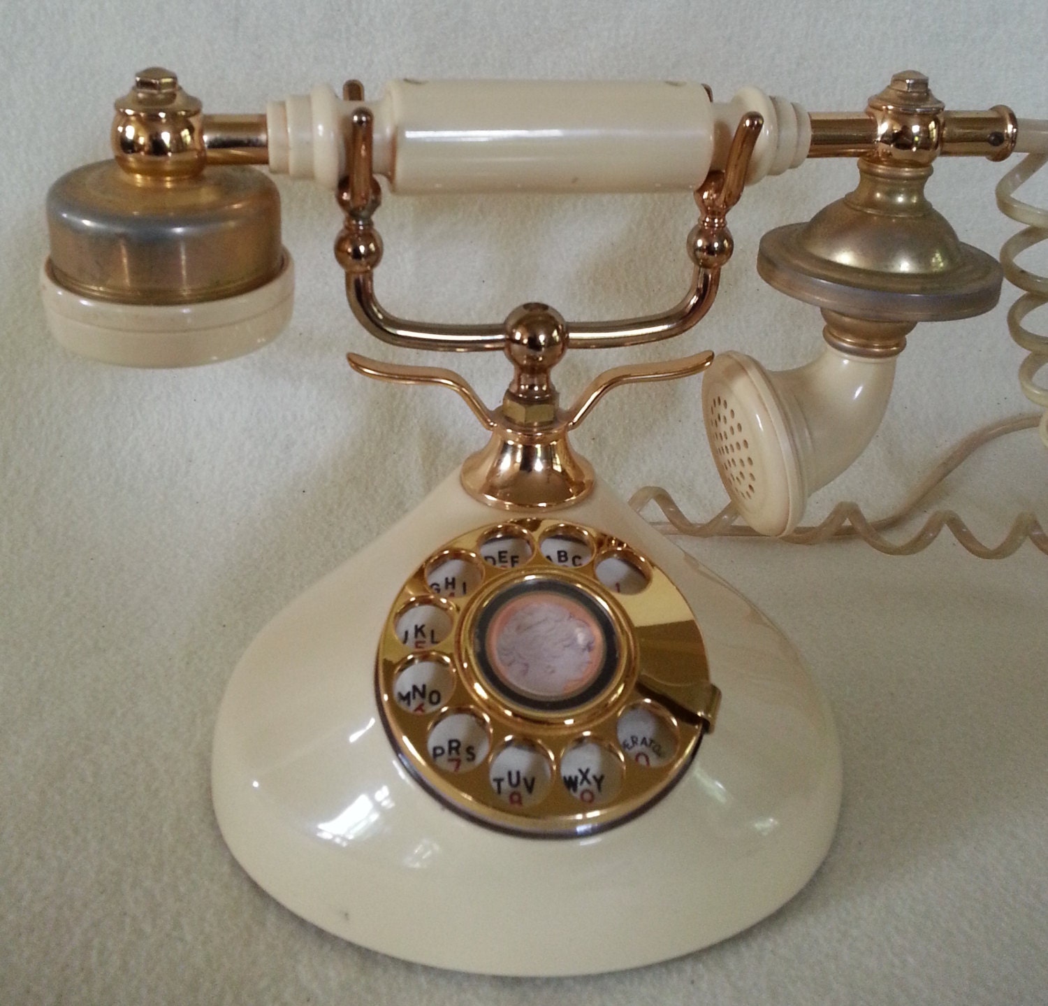 Vintage Rotary Telephone Cream and Gold by LUCKYHOMEFINDS on Etsy