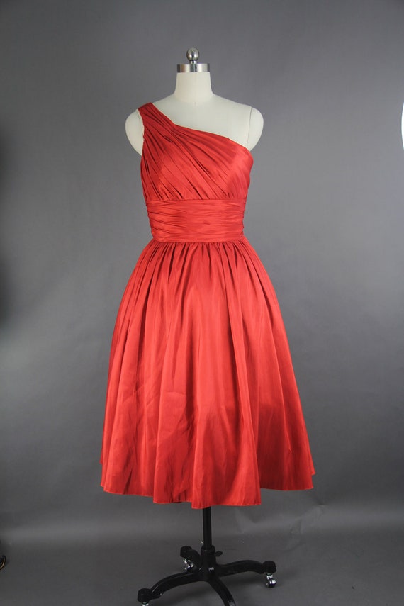 Items similar to 50s Style Cocktail Dress, Ball Gown One Shoulder Tea ...