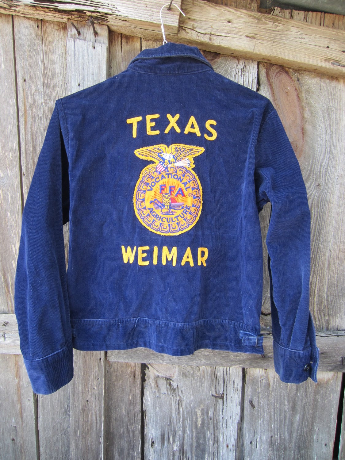 Vintage FFA Jacket in Blue Corduroy from Weimar Texas