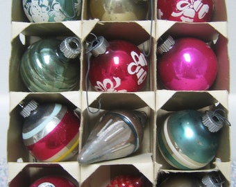 Vintage Christmas Ornaments Shiny Brite Decal Stripes and Unique Shapes