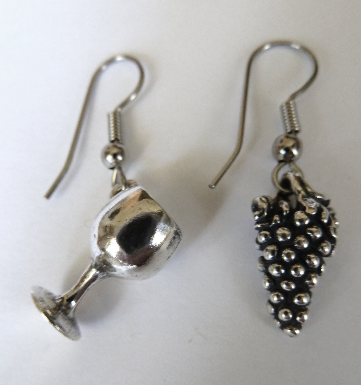 Sterling Silver Grapes and Goblet Wine Earrings