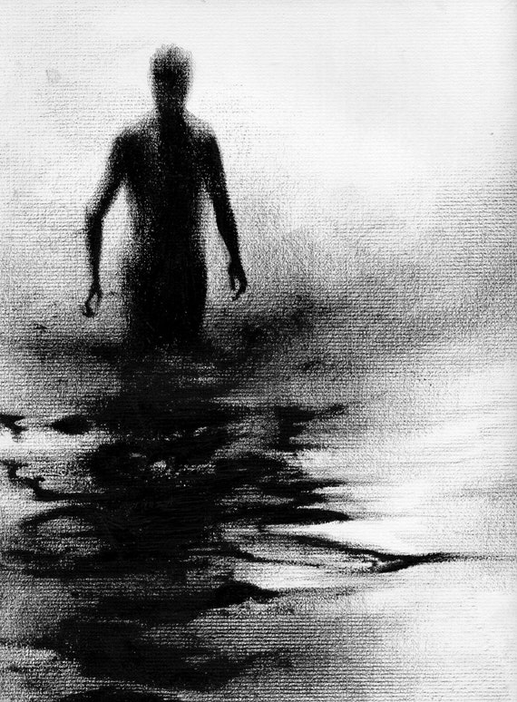 Haunting Figure Drawing Water Wading Gothic Haunting Moody