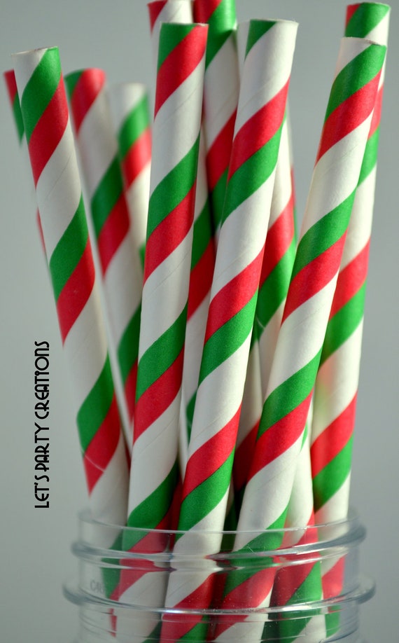 Red and Green Paper Straws--50 Red and Green Stripe Paper Straws, Holiday Paper Straws, Christmas Wedding, Christmas Party, Diy Flag, Il_570xn