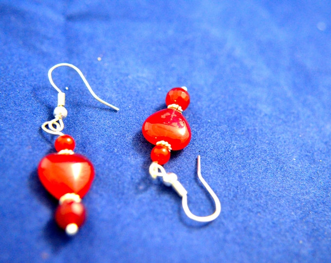 Ruby Bead Earrings Natural Gemstone Beads, Sterling Silver French Hook E160