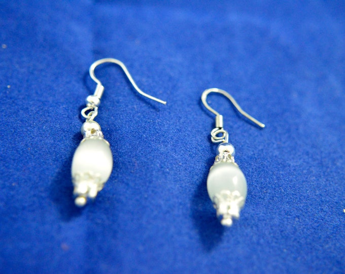 Mexican Opal Earrings , 1.5" long, Beautiful White and Silver E168