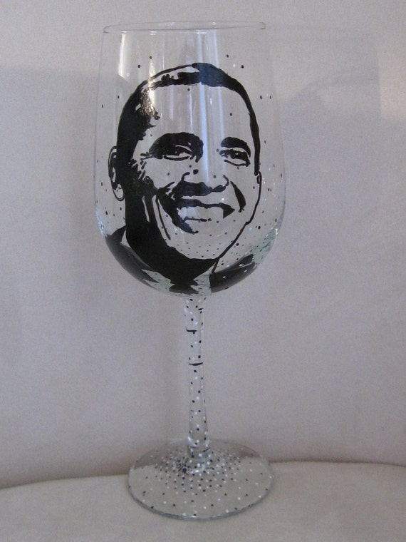 Hand Painted Wine Glass - BARACK OBAMA - President