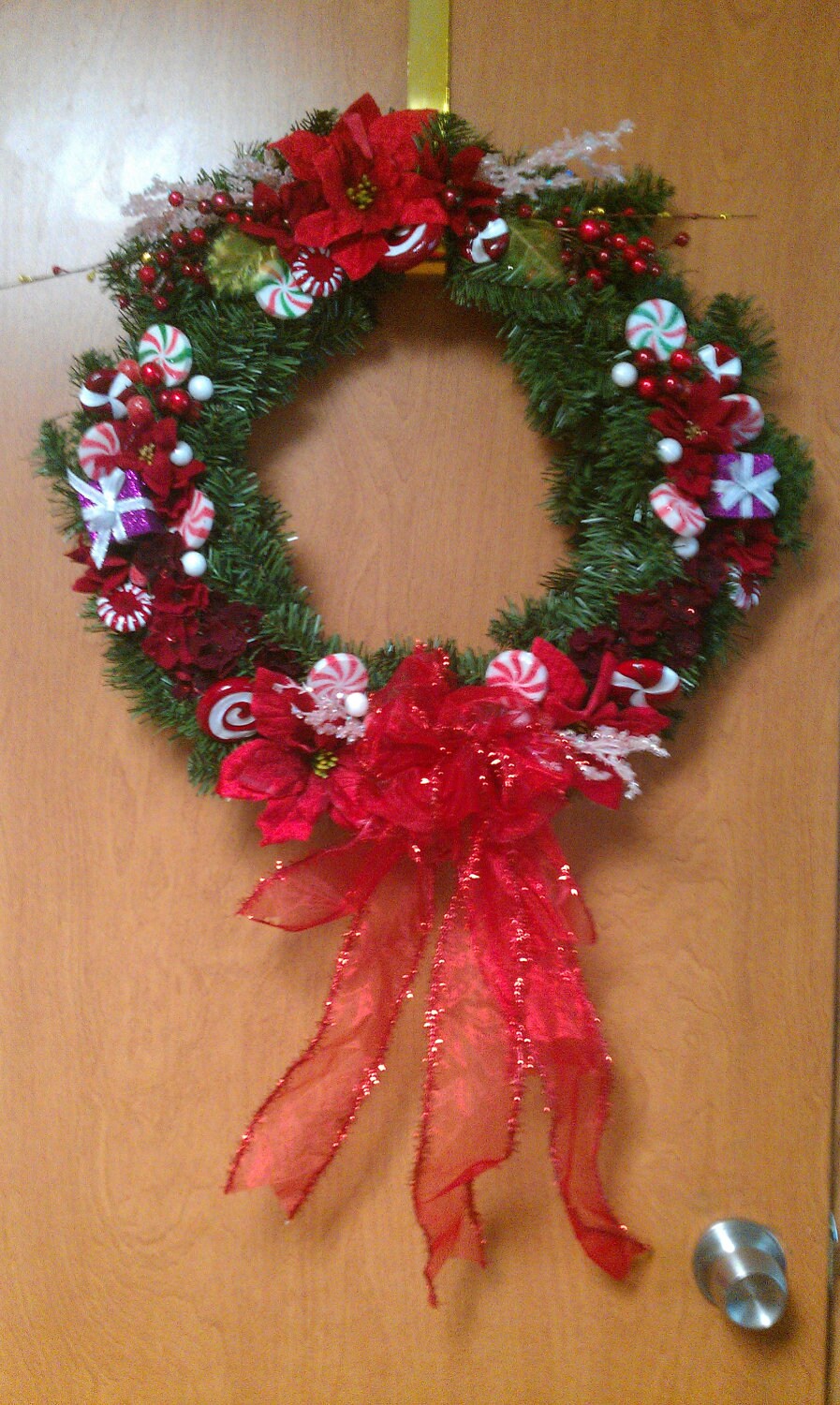 Red Candy Christmas Wreath with Handmade Bow