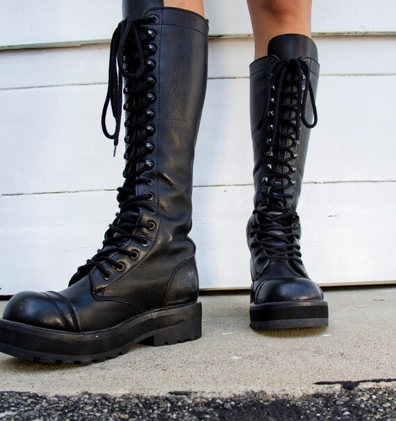 Items similar to Vintage Nana Industrial Knee High Combat Boots on Etsy