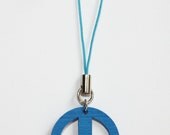 Blue wooden peace sign mobile phone / zipper / pencil case/keychain charm