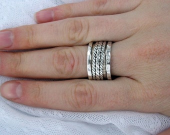 Wide sterling silver spinner ring. Triple braid ring. Unisex spinner ring. Braided spinner ring. gift for him. (sr-9609-565-564-515-516)