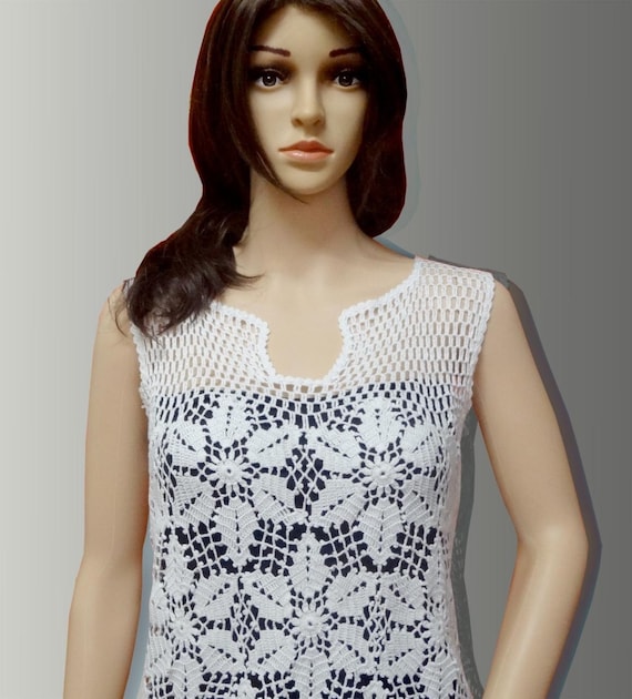 Items similar to Crochet white shirt dress on Etsy