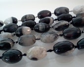 Ice Quartz Black Agate Faceted Oval Gemstone Beads 17x28mm 8 inch Strand S2210