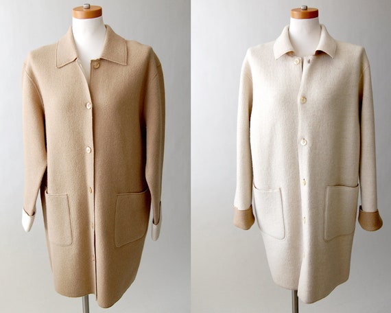 reversible Wool Jacket in Taupe and Cream / Long Sweater Knit