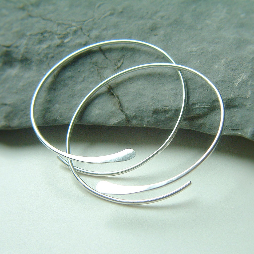 Sterling Silver Open Hoops Hammered Large Silver Hoop