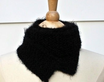 black knit scarf, black skinny scarf, long skinny scarf, warm fuzzy scarf, black wool scarf, black long scarf, knit skinny scarf