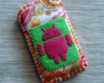 Android Phone Case with Pink and Green Paisley Felt LIMITED EDITION