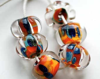 Sale Boro Lampwork beads colorful bead set of 6 handmade brilliant crystal clear beads boro beads zanzibar set of 6 unique beads paulbead