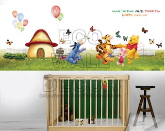 PEEL and STICK Kids Nursery Removable Vinyl Wall Sticker Mural Decal Art - Winnie the Pooh and Friends Hand to Hand Game