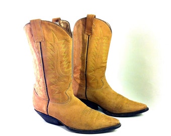 Womens Leather Cowboy Boots 10 - Tan Leather Western Riding Boots 10