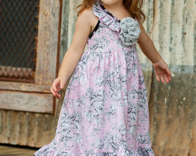 Little Girl Maxi Dress - Flower Girl Dresses - Toddler Full Length Dress - Boutique Clothes - Pink Ruffle Dress - sz 2T to 10 years