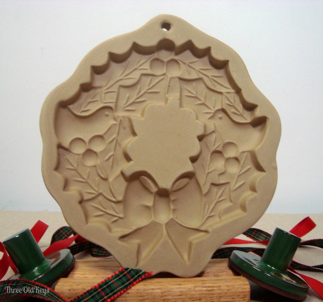 Clay Cookie Mold Wreath Brown Bag w 2 Rycraft Stamps Christmas