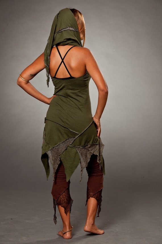 Sleeveless Forest Pixie Dress with Hood Festival by LunaDesignn