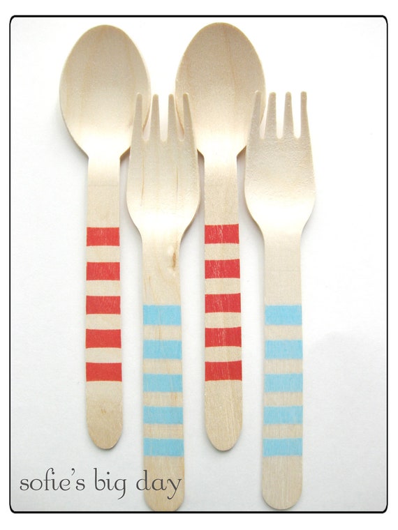 Hand Stamped Wooden Spoons, Striped Ice Cream Wooden Spoons, Disposable Wooden Spoons, 30 Count Il_570xn
