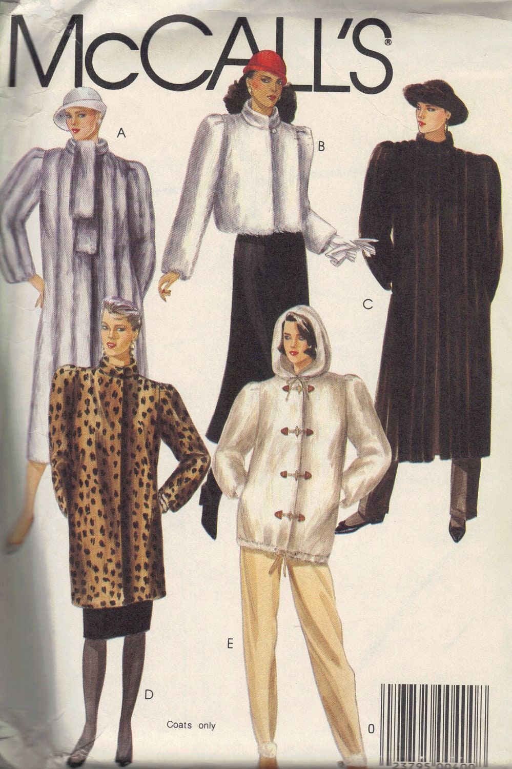 Sewing Pattern For Fake Fur Coat McCall's New Wave 1980s