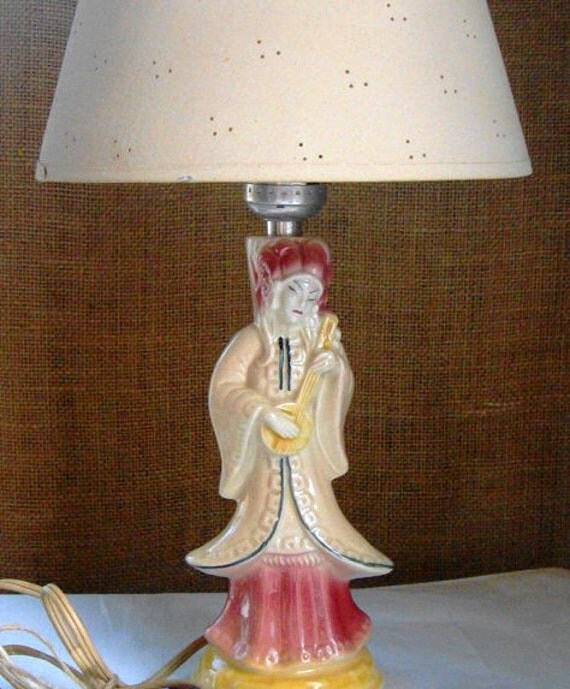 MID CENTURY Asian Figurine Lamp Mid Century by Poppycbrilliant
