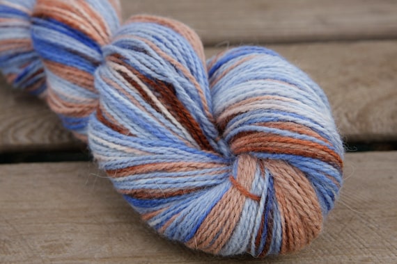 Blue and Mocha Handpainted Angora Alpaca Wool Yarn 100 grams - Sock Fingering Hand Dyed