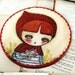 Little Red Riding Hood - Original Mixed Media Folk Art Whimsical Painting By Danita Art - 8 Inches On Round Canvas