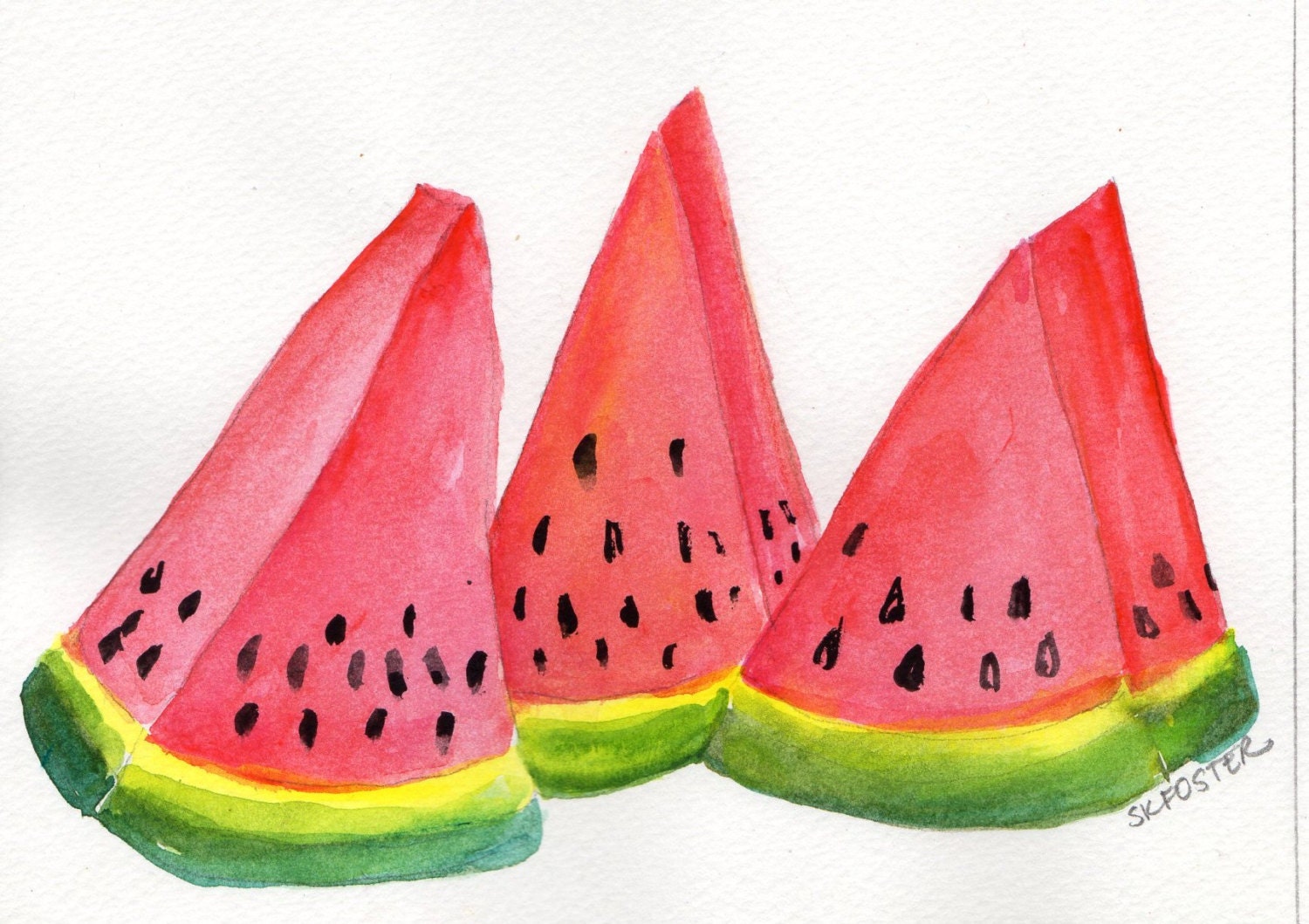 Watermelon Watercolors Paintings Original RED by SharonFosterArt