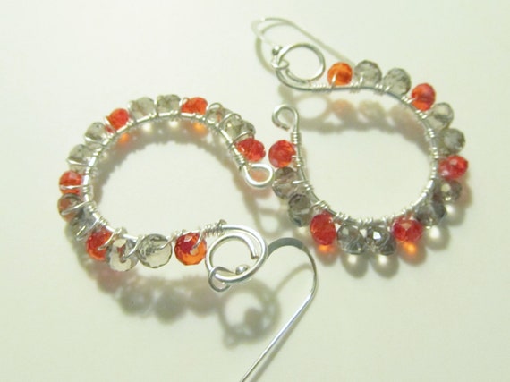 Orange and Black Diamond Crystal Sterling Silver Wire Wrapped Gemstone ...
