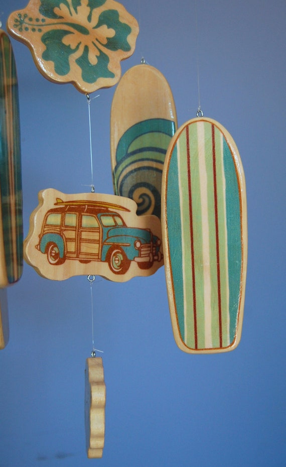 Baby Crib Mobile Surfboard Baby Mobile in Teal with Woody