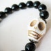Black Beaded Stretch Bracelet - Midnight Skull