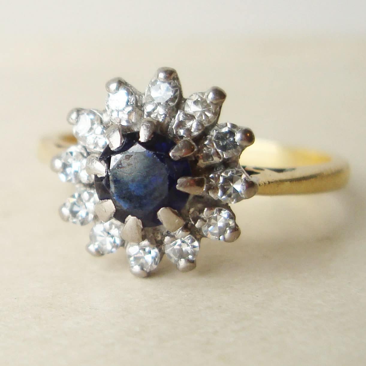 Vintage Sapphire Ring Engagement Ring Diamond Ring by luxedeluxe