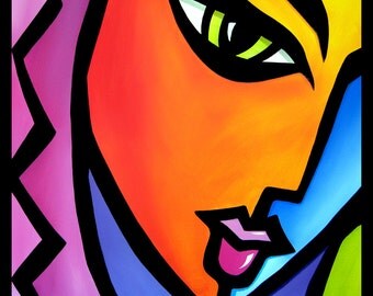 Abstract painting Modern pop Art Contemporary large colorful Portrait FACE by Fidostudio