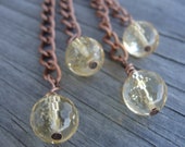 Yellow Citrine November Faceted Gemstones Copper Chain Chandelier Earrings