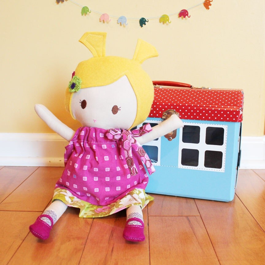 Cloth Rag Doll baby toy fabric soft dress diaper cute by PETUNIAS