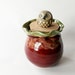 Lidded Jar with Owl, Ceramic Clay Handmade Caddy with Vintage Owl