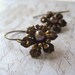 brass flower earrings bronze pearl center vintage flower dangles womens jewlery