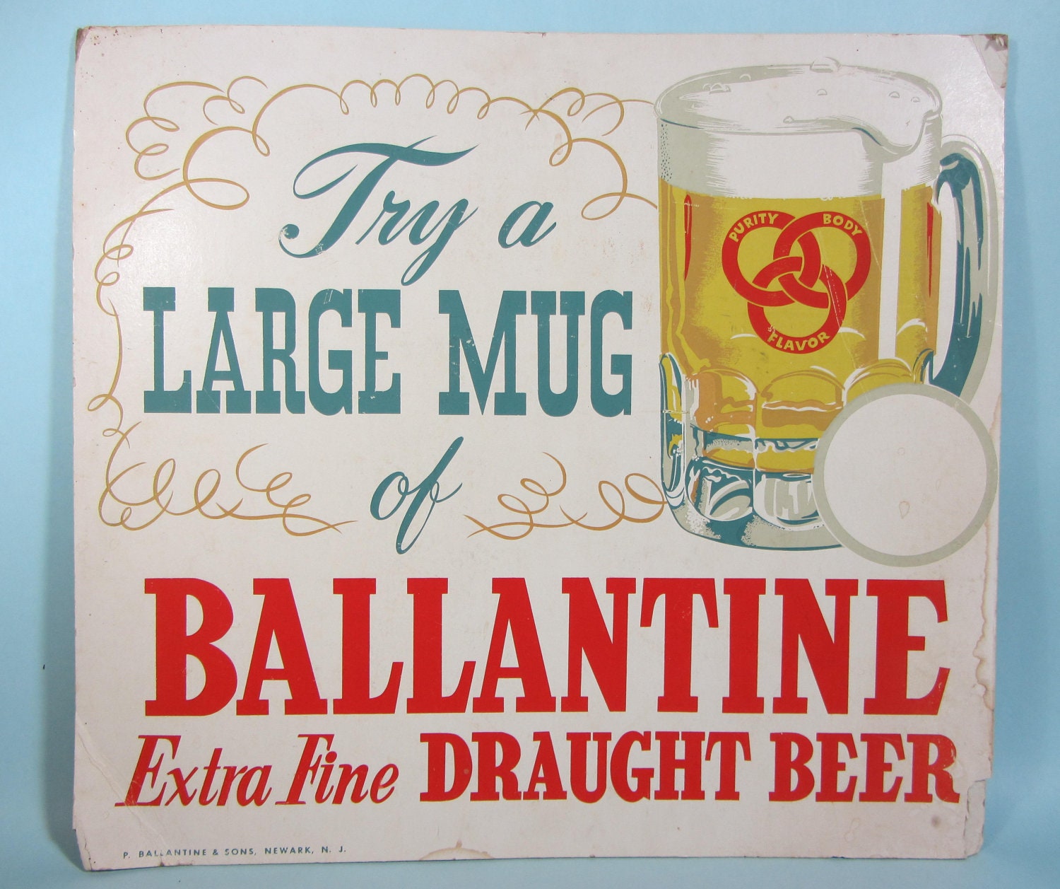 Vintage Ballantine Beer Sign Try A Large Mug 18 x 20